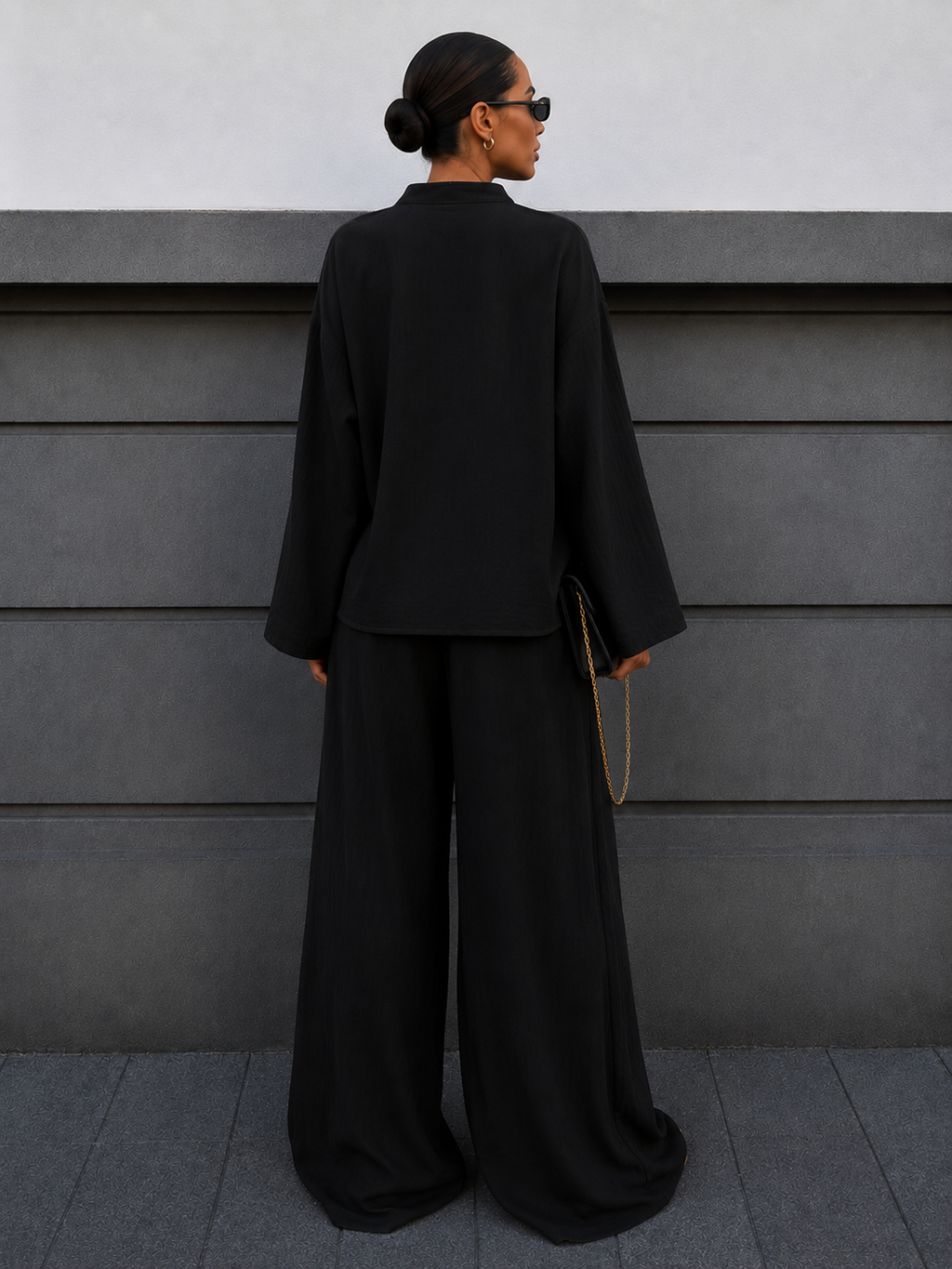 Stylish belted shirt and trousers set