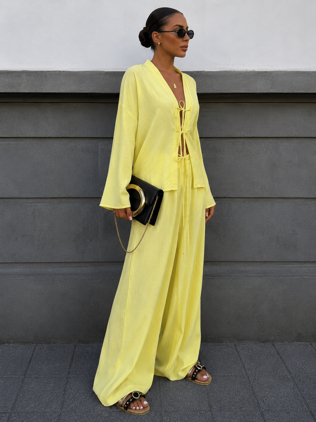 Stylish belted shirt and trousers set