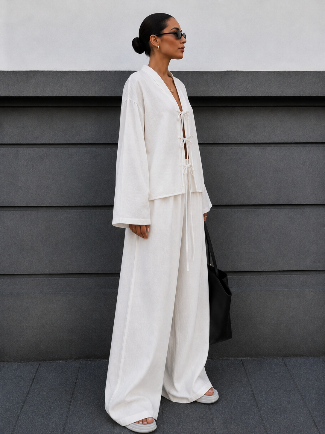Stylish belted shirt and trousers set