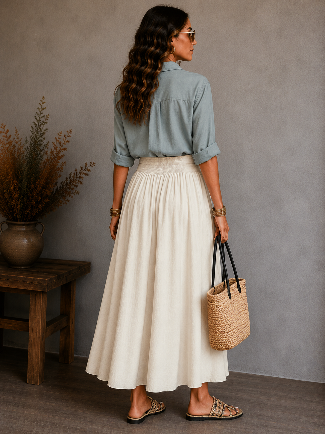 Womens Casual TwoPiece Skirt and Shirt