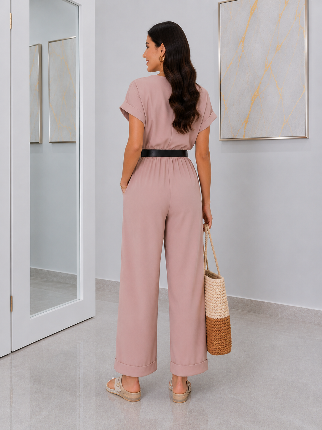 Women's Solid Color Cropped Pants Suit