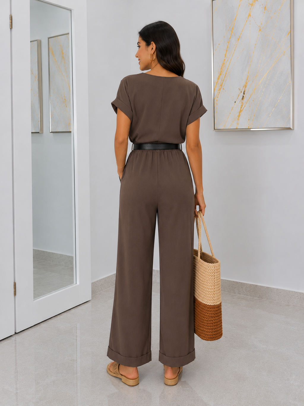 Women's Solid Color Cropped Pants Suit