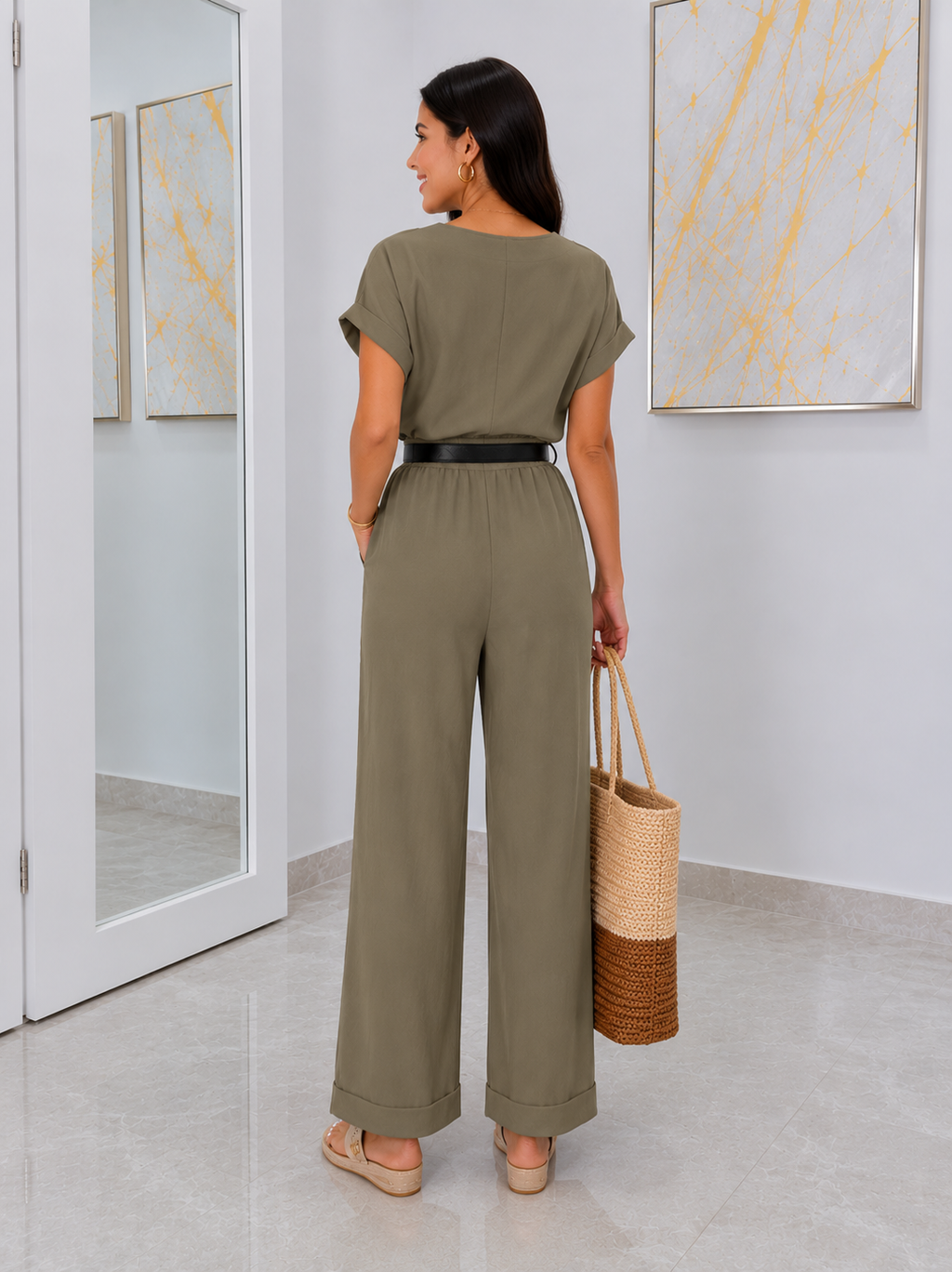 Women's Solid Color Cropped Pants Suit