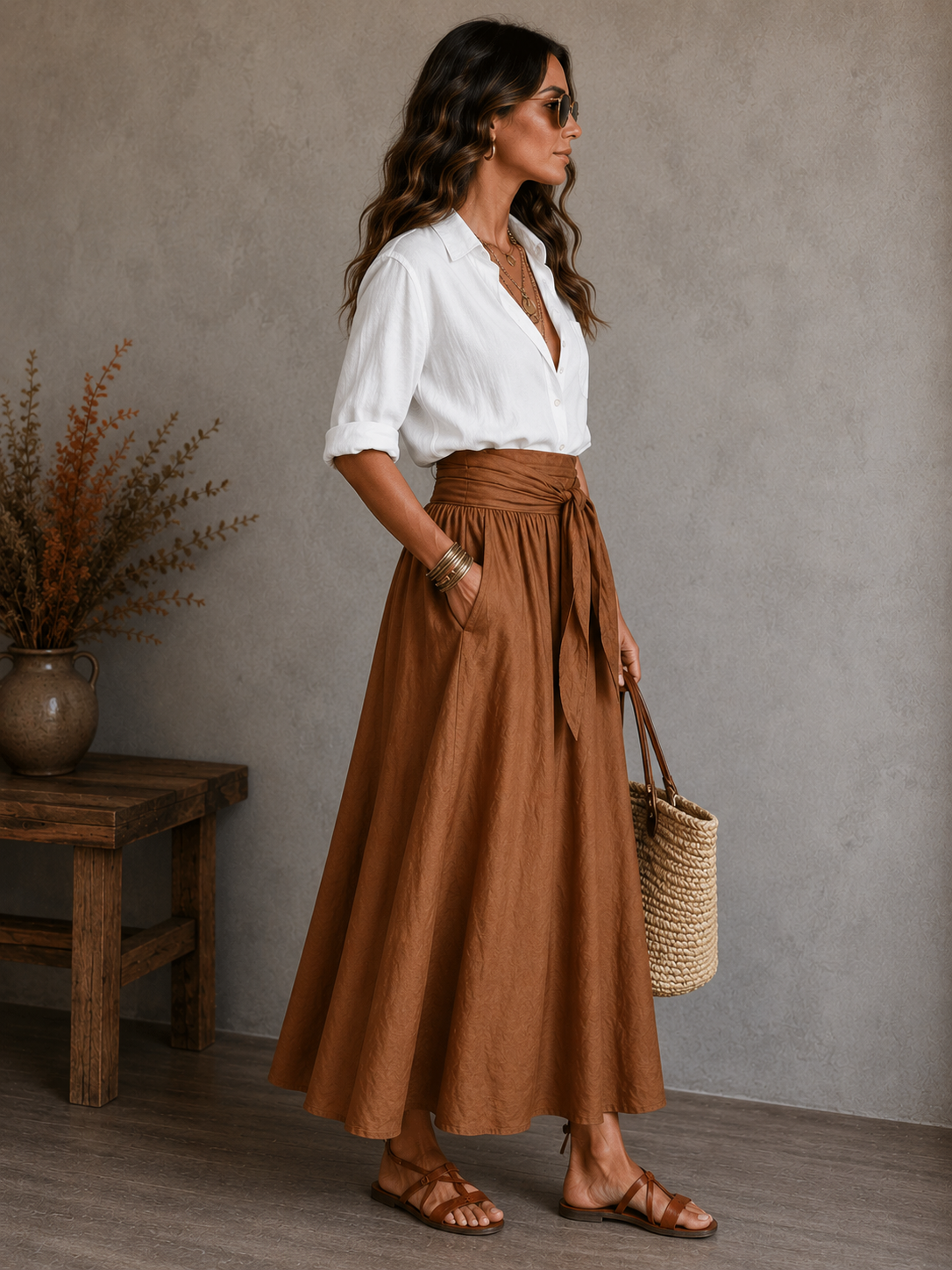 Womens Casual TwoPiece Skirt and Shirt