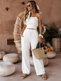 Summer casual short fabric vest and trousers set