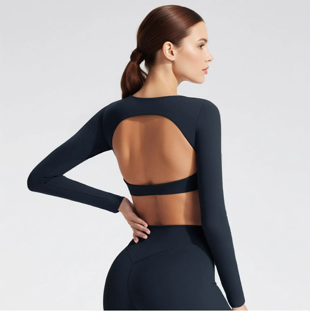 Women's Long Sleeve Yoga Top with Back Cutout