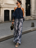 Sleeveless Halter Top and Printed Wide-Leg Pants Set