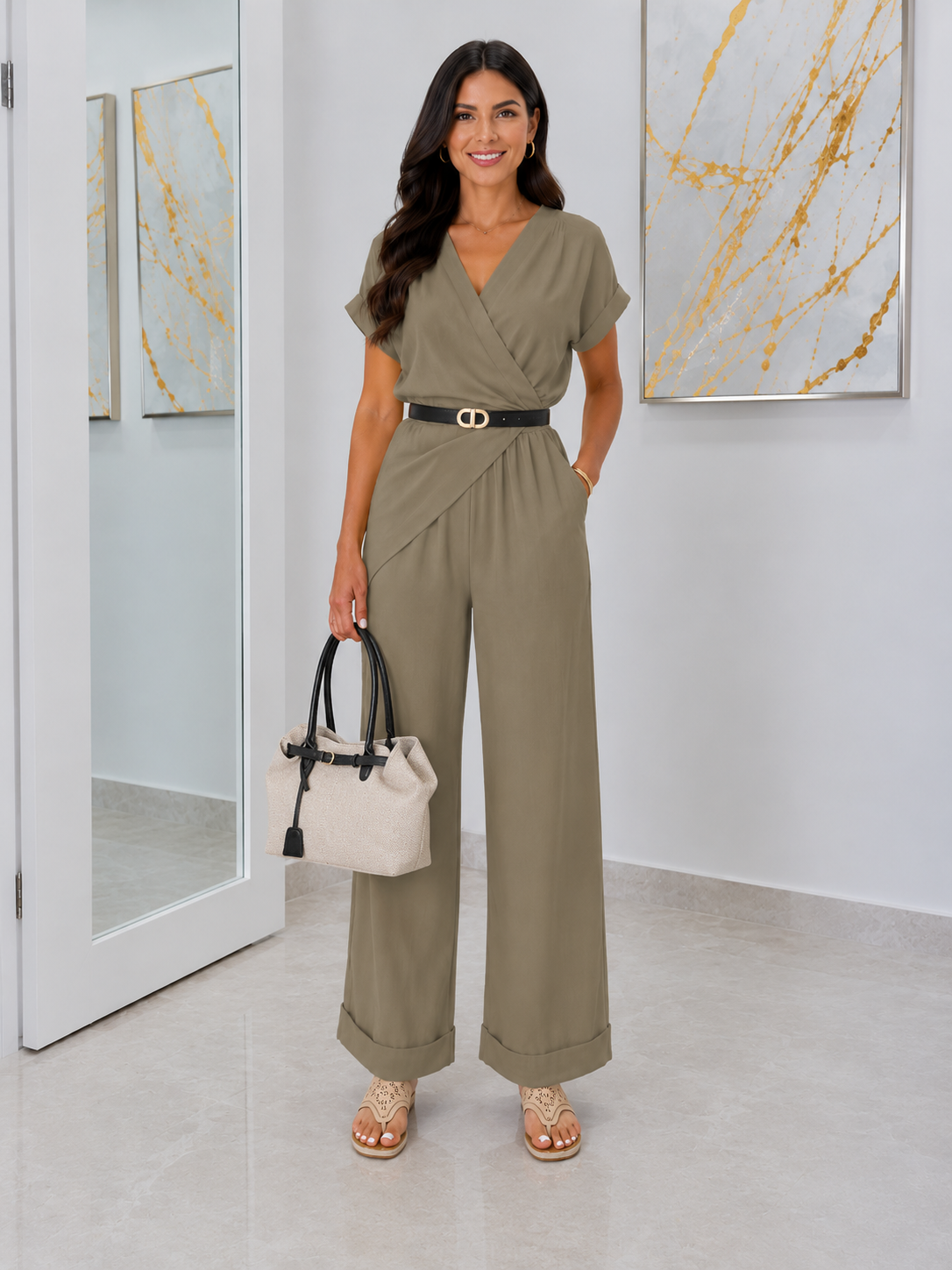 Traje de pantalón corto de color liso para mujer