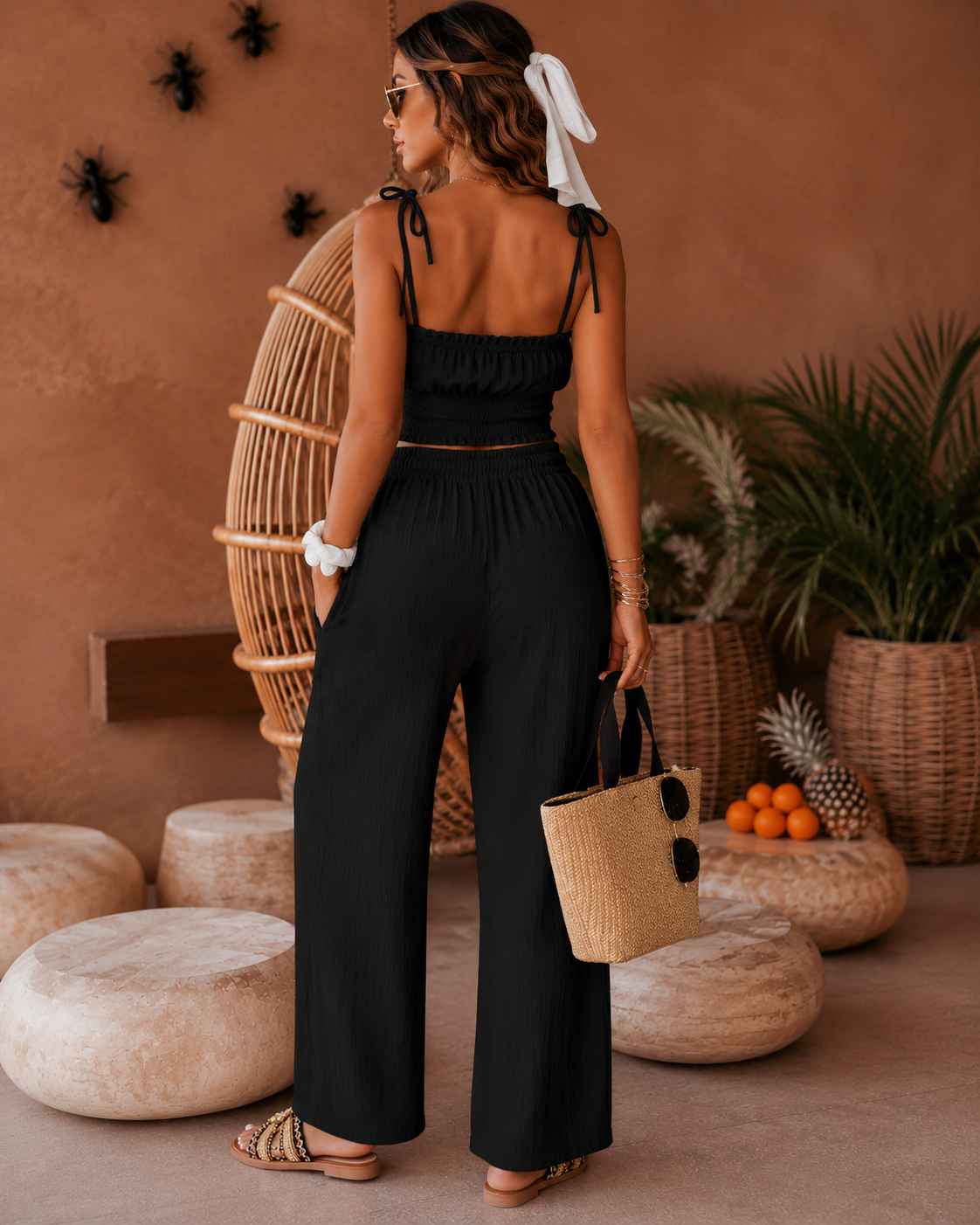 Summer casual short fabric vest and trousers set