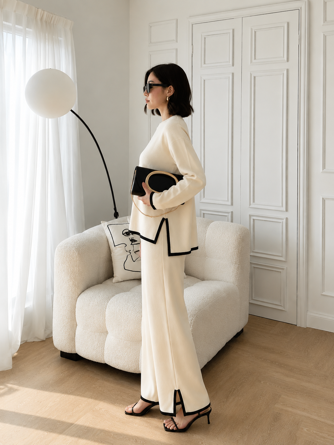 Contrasting color split-bottom set