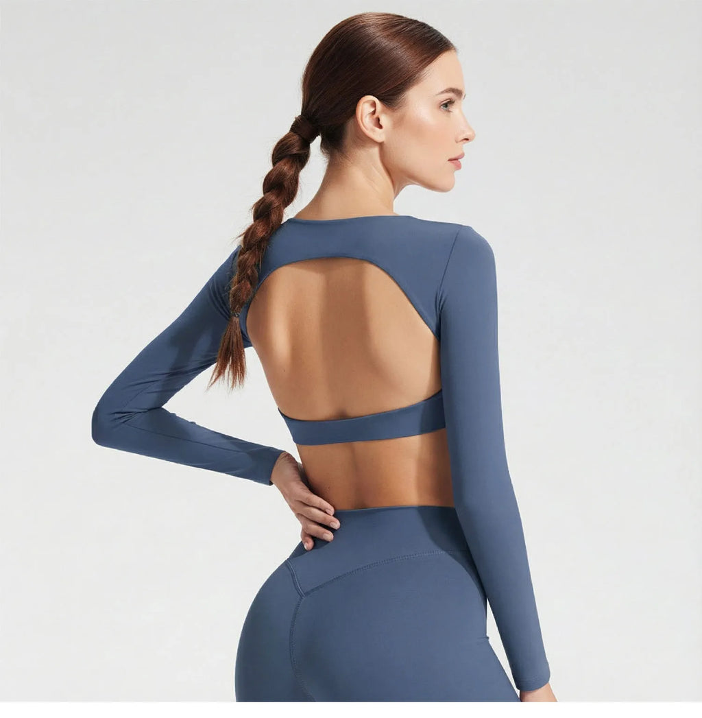 Women's Long Sleeve Yoga Top with Back Cutout