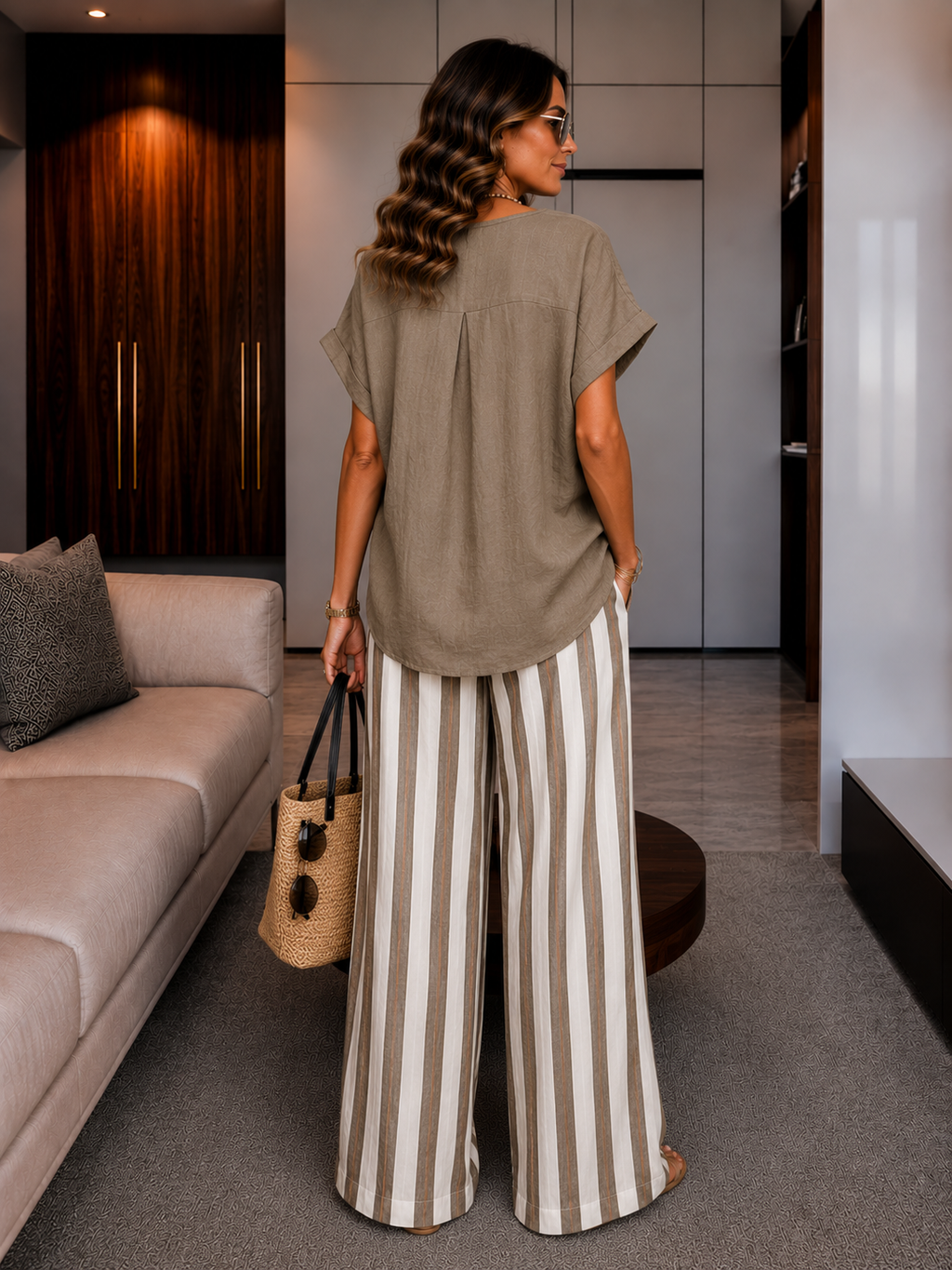 Striped Cotton Linen Two-Piece Set