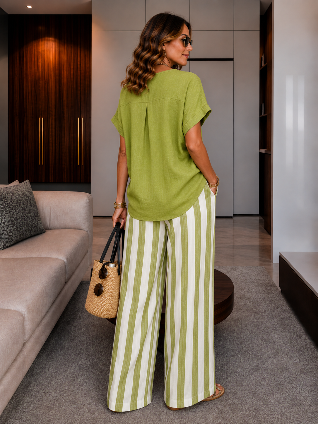Striped Cotton Linen Two-Piece Set