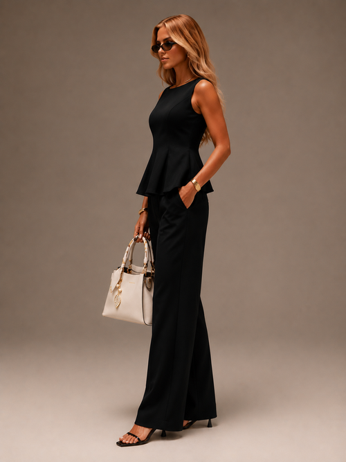 Women's Sleeveless Square Neck Top and Wide-Leg Pants