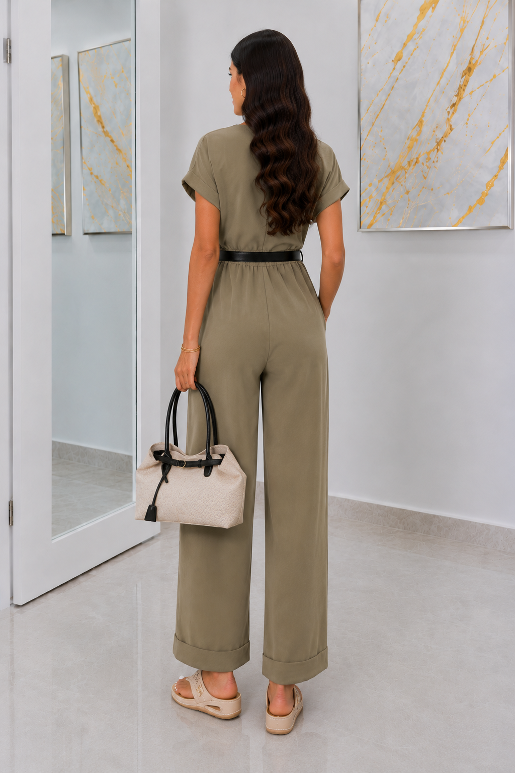 Traje de pantalón corto de color liso para mujer