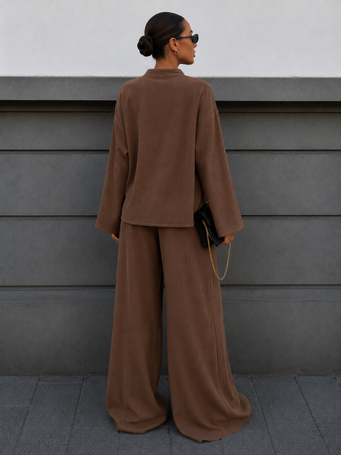 Stylish belted shirt and trousers set