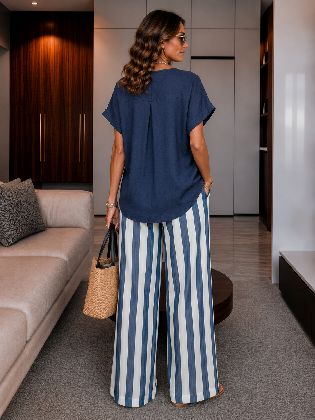 Striped Cotton Linen Two-Piece Set