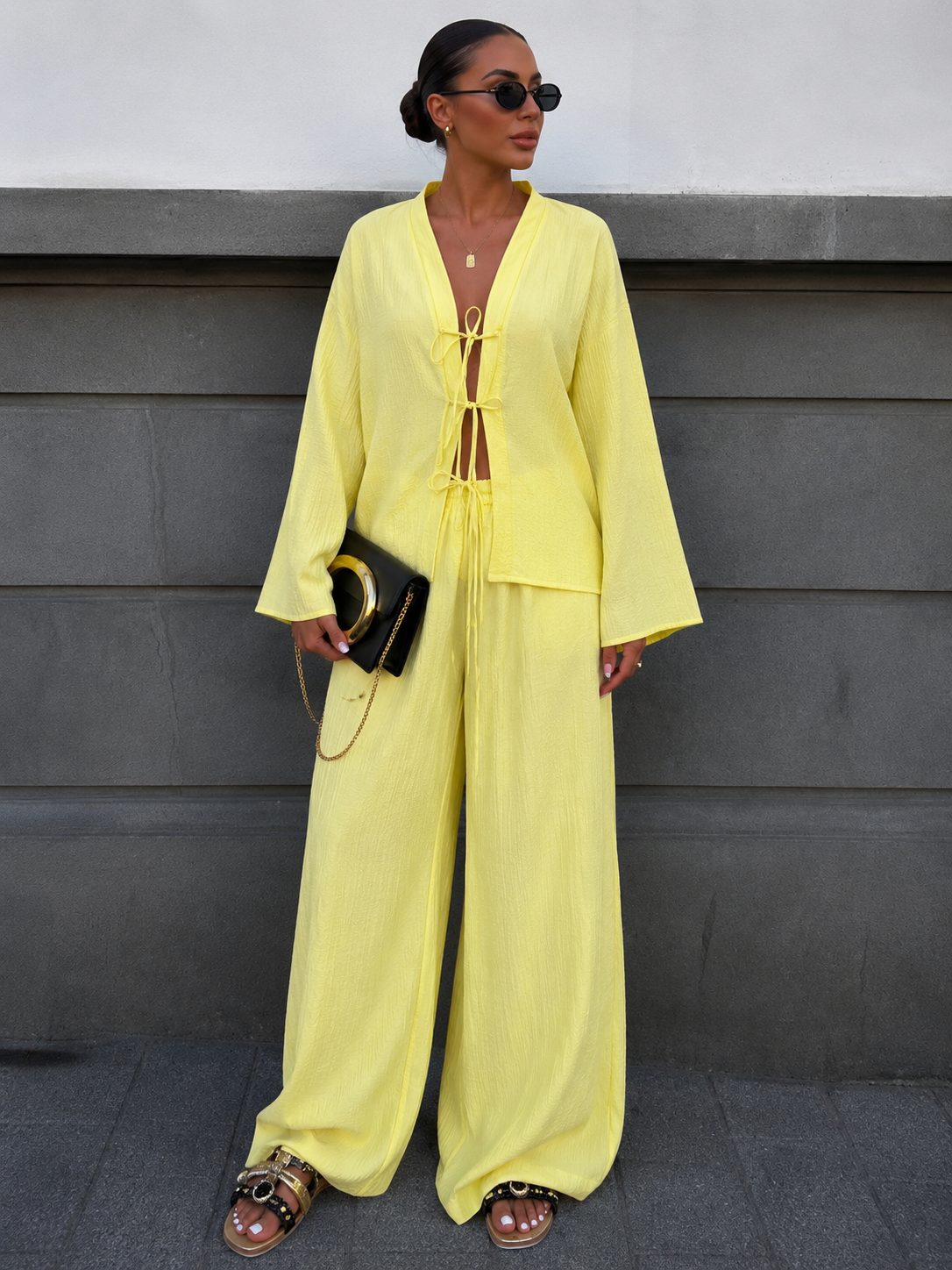 Stylish belted shirt and trousers set